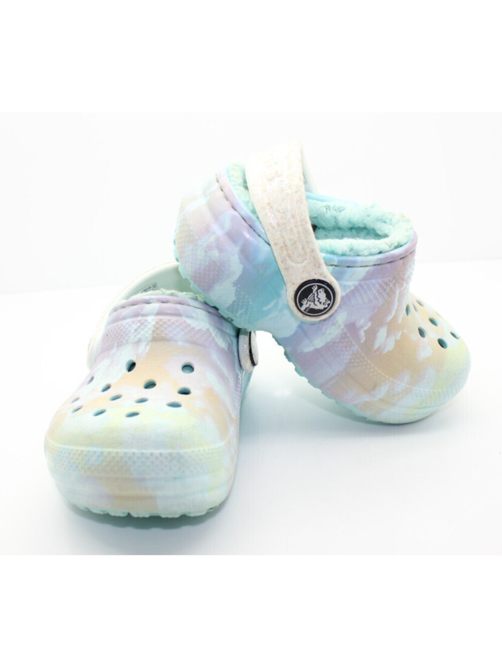 Crocs Classic Lined Clog C4 Blue Purple Pastel Tie Dye Fleece Slippers Toddler